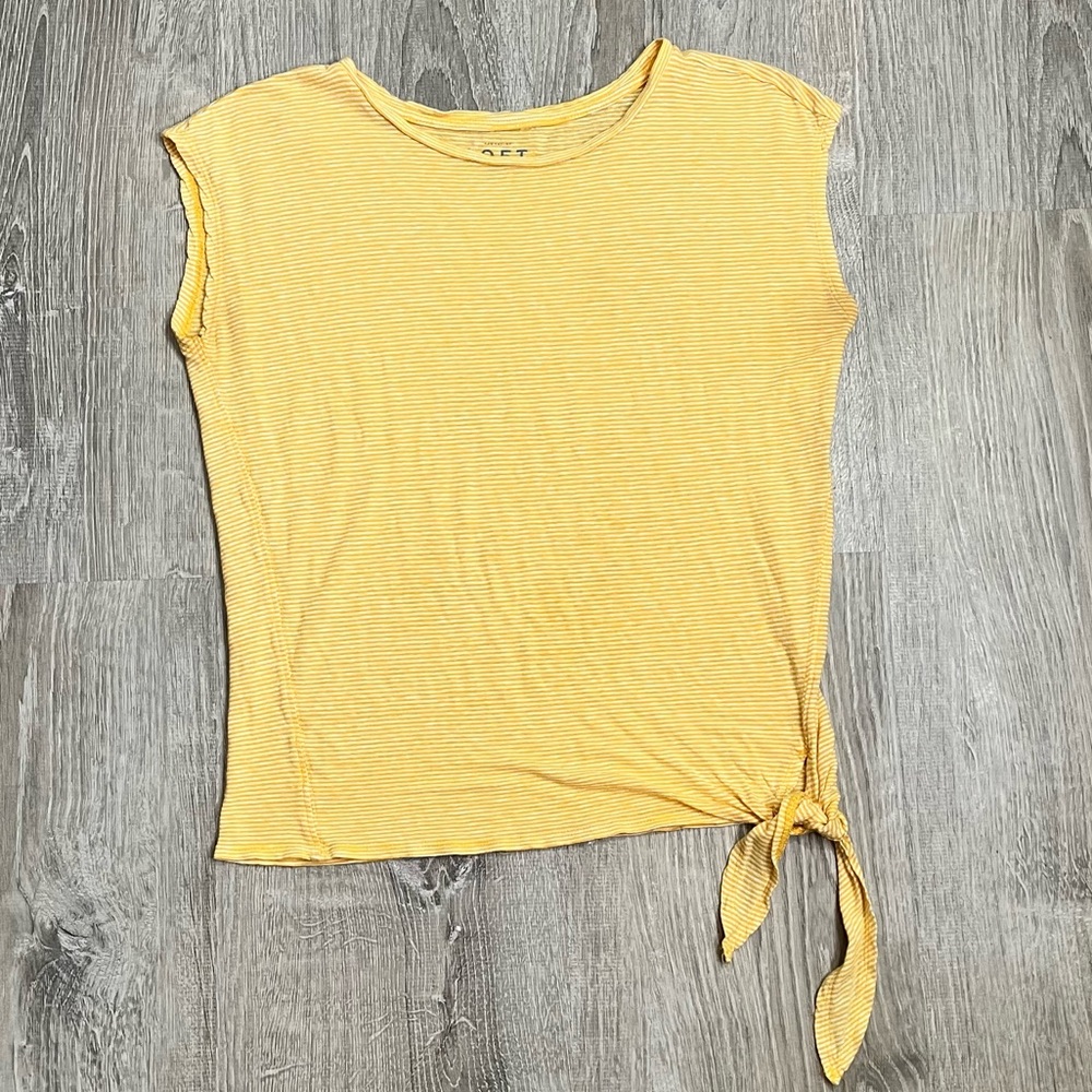 Ann Taylor Loft XS Petite Yellow and White Striped Sleeveless Oversized Tank Top
